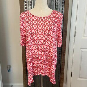 Chico's Vibrant Red and White Patterned Shirt